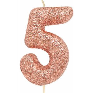 Age 5 Glitter Numeral Moulded Pick Candle rose gold