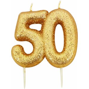 Age 50 Glitter Numeral Moulded Pick Candle Gold