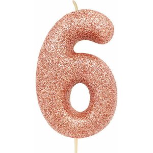 Age 6 Glitter Numeral Moulded Pick Candle rose gold