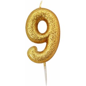 Age 9 Glitter Numeral Moulded Pick Candle Gold