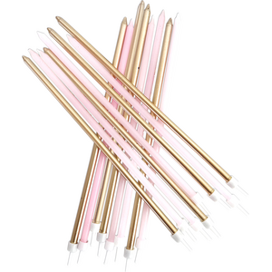 Extra Tall Candles Pastel Pink Metallic Mix with Holders
