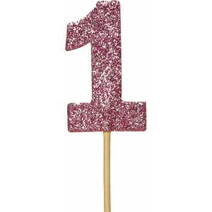 Glitter '1' Numeral Cupcake Toppers Pink
