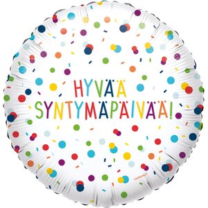 Standard EU Confetti Birthday Hyvää Syntymäpäivää Foil Balloon Circle S40 Packaged