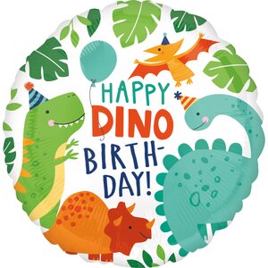 Standard Dino-Mite Party Foil Balloon circle S40 packaged