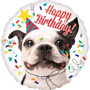 Standard Happy Birthday Dog Foil Balloon Round S40 Packaged 43 cm