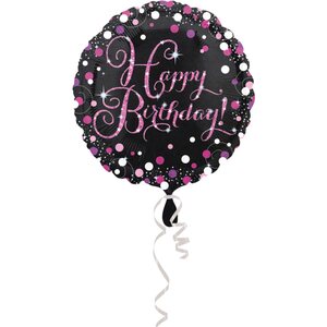 Standard "Pink Celebration - HBD" Foil Balloon, round, S55, packed, 43 cm
