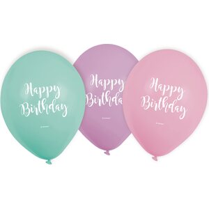6 Latex Balloons Happy Birthday Pastel 22.8 cm / 9"