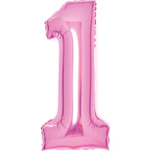 Medium Number 1 Pink Foil Balloon N26 Packaged 35 cm x 66 cm