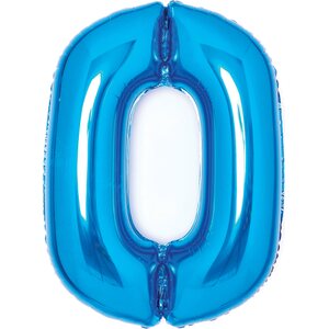 Medium Number 0 Blue Foil Balloon N26 Packaged 47 cm x 66 cm