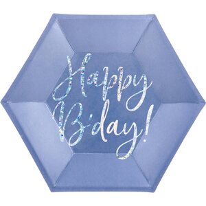 Pahvilautanen Happy B'day! sininen 20 cm 6 kpl/pkt