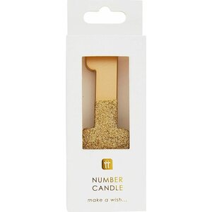 WE HEART BIRTHDAYS GLITTER NUMBER CANDLE 1, GOLD