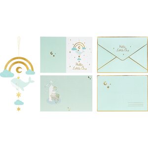 Card with hanging decoration Whale, light tiffany blue, 14x20 cm