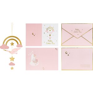 Card with hanging decoration Stork, light pink, 14x20 cm