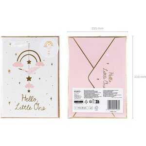 Card with hanging decoration Stork, light pink, 14x20 cm