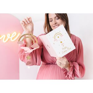 Card with hanging decoration Stork, light pink, 14x20 cm