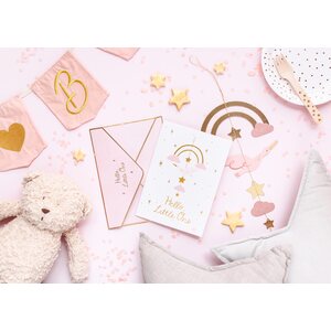 Card with hanging decoration Stork, light pink, 14x20 cm