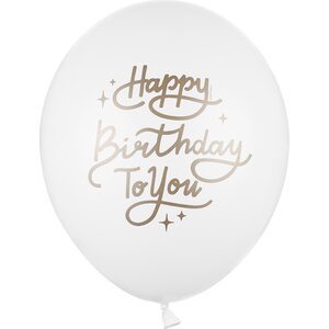Balloons 30 cm, Happy Birthday To You, Pastel Pure White