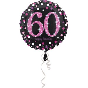 Happy Birthday 60 pinkki tavallinen foliopallo 43 cm