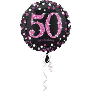 Happy Birthday 50 pinkki tavallinen foliopallo 43 cm
