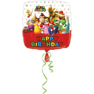 Super Mario Bros Happy Birthday neliö tavallinen foliopallo 43 cm