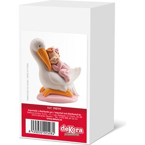 Ristiäiskoriste nukkuva tyttövauva ja haikara 10 cm