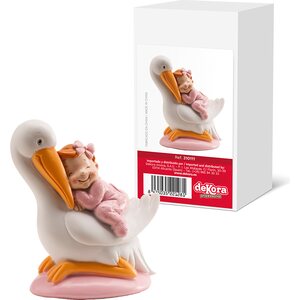 Ristiäiskoriste nukkuva tyttövauva ja haikara 10 cm