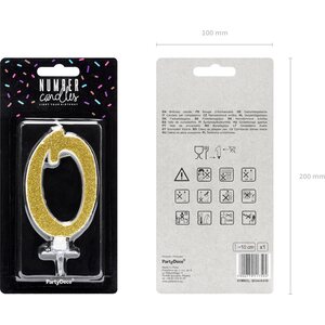 Birthday candle Number 0, gold, 10cm