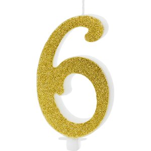 Birthday candle Number 6, gold, 10cm
