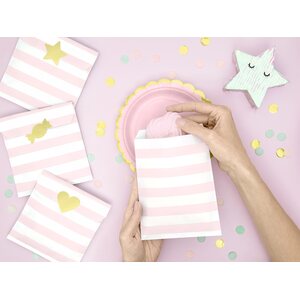 Paperipussi Yummy vaaleanpunaiset raidat 13 x 14cm 6 kpl/pkt