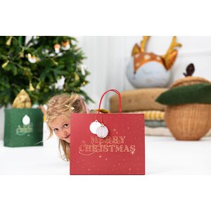 Gift bag Merry Christmas, deep red, 32.5x26.5x11.5cm
