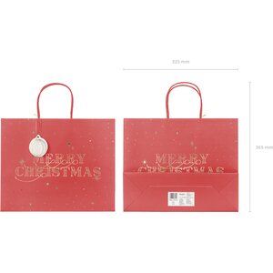 Gift bag Merry Christmas, deep red, 32.5x26.5x11.5cm