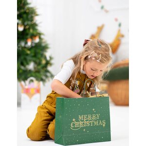 Gift bag Merry Christmas, bottle green, 32.5x26.5x11.5cm