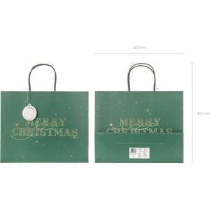 Gift bag Merry Christmas, bottle green, 32.5x26.5x11.5cm