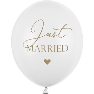 Ilmapallot 30 cm, Just Married, puhtaanvalkoinen 6 kpl/pkt