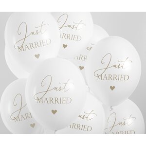 Ilmapallot 30 cm, Just Married, puhtaanvalkoinen 6 kpl/pkt