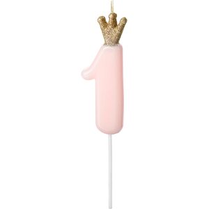 Birthday candle Number 1, light pink, 9.5cm