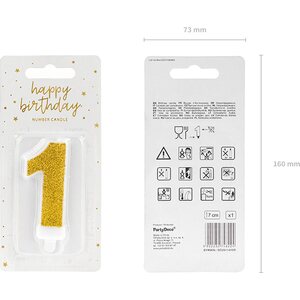 Birthday candle Number 1, gold, 7cm