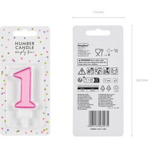 Birthday candle Number 1, pink, 7cm