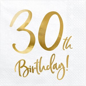 Napkins 30th Birthday, white, 33x33cm: 1pkt/20pc.