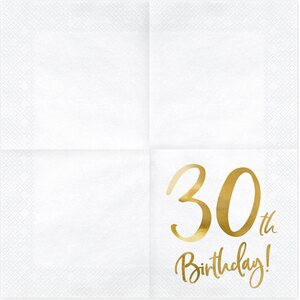 Napkins 30th Birthday, white, 33x33cm: 1pkt/20pc.