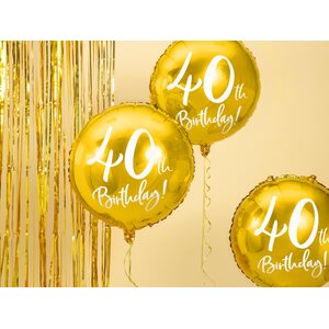 40th Birthday tavallinen foliopallo kulta 45 cm
