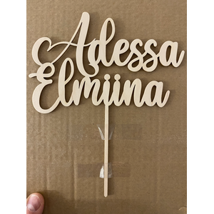 Wooden cake decoration with your own text 2 rows