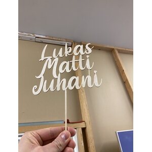 Wooden cake decoration with your own text 3 rows