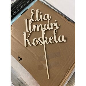 Wooden cake decoration with your own text 3 rows