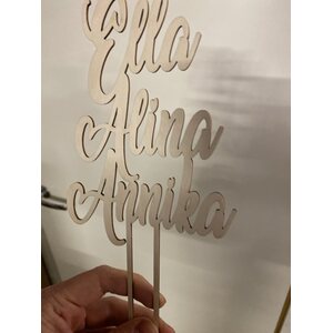Wooden cake decoration with your own text 3 rows