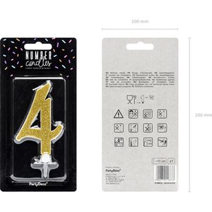 Birthday candle Number 4, gold, 10 cm