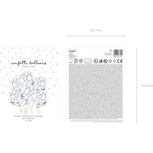 Confetti balloons - stars, 30 cm, silver: 1pkt/6pc.