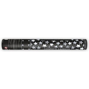 Confetti cannon with stars, silver, 40 cm