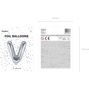 Foil Balloon Letter ''V'', 35 cm, silver