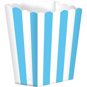 5 Popcorn Boxes Stripes Caribbean Blue Paper 6.3 x 13.4 x 3.8 cm